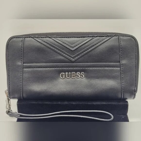 Guess Handbags - GUESS Los Angeles Shawna Wallet Wristlet Zip-Around Black vegan leather​​